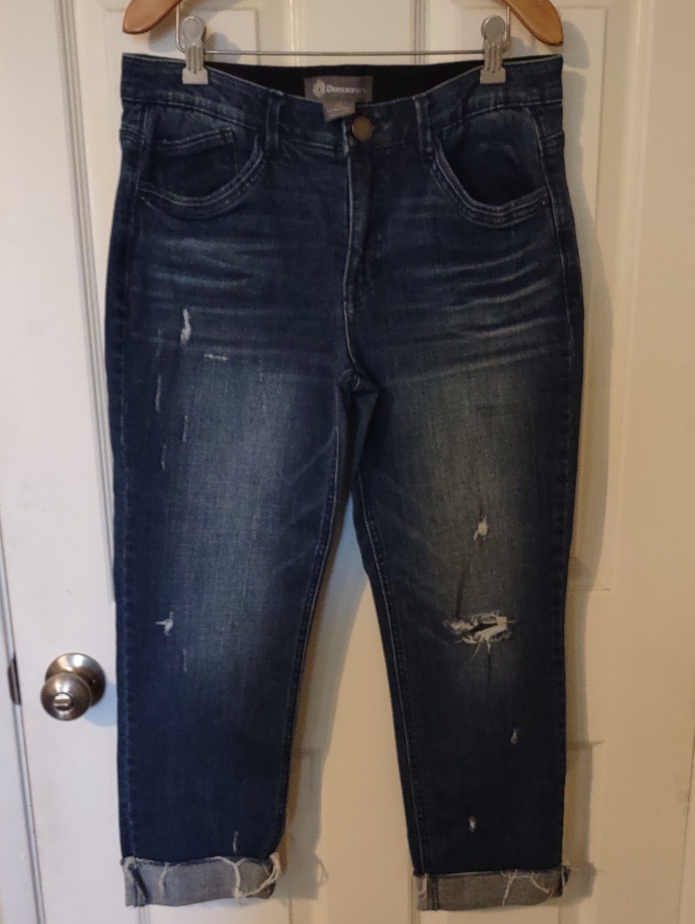 Democracy Dark Blue Distressed Cropped Ankle Jeans Size 10